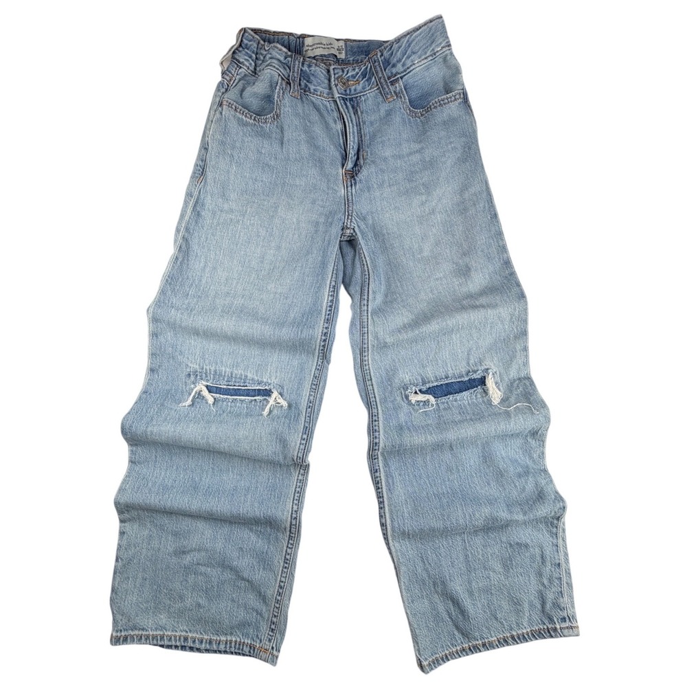 Abercrombie Kids High Rise Ultra Wide Leg Jeans Light Wash Distressed Size 9/10